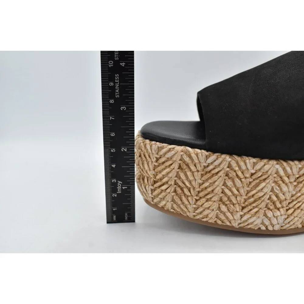 Free People Womens Size 11 Harbor Raffia Black Flatform Sandals‎ Shoes